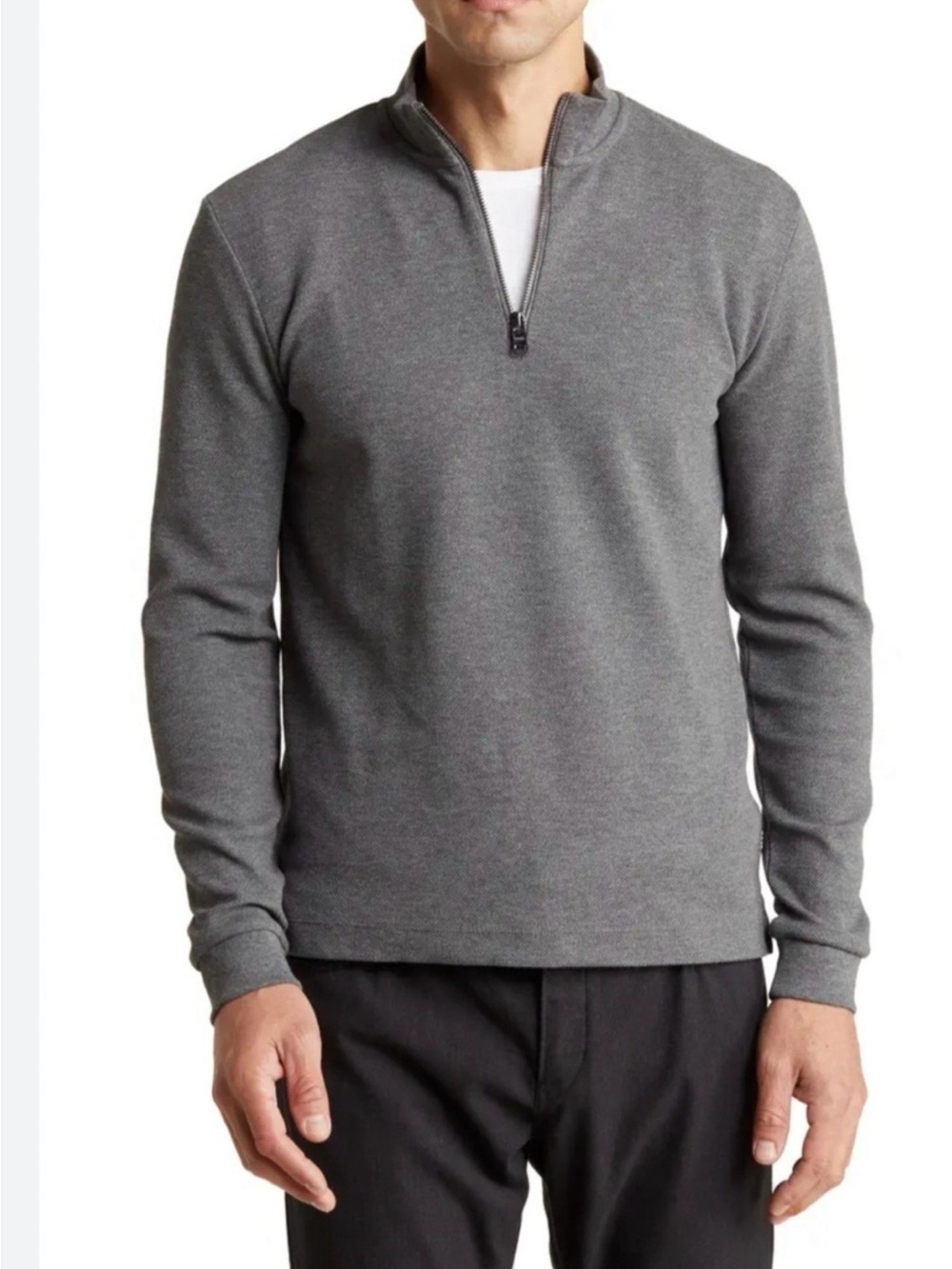 BOSS Ebrando Quarter Zip Gray knit Large
